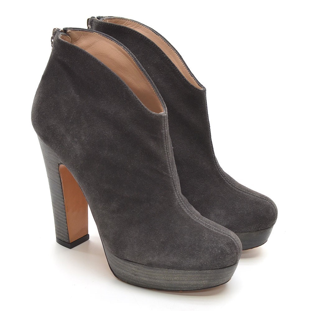 Pura Lopez Gray Suede Platform Heeled Booties 37.5